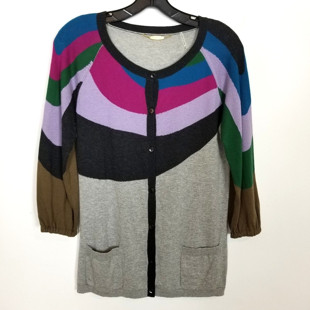 One Girl Who Women Multicolor Cotton Cashmere Cardigan Sweater Sz M Button Up